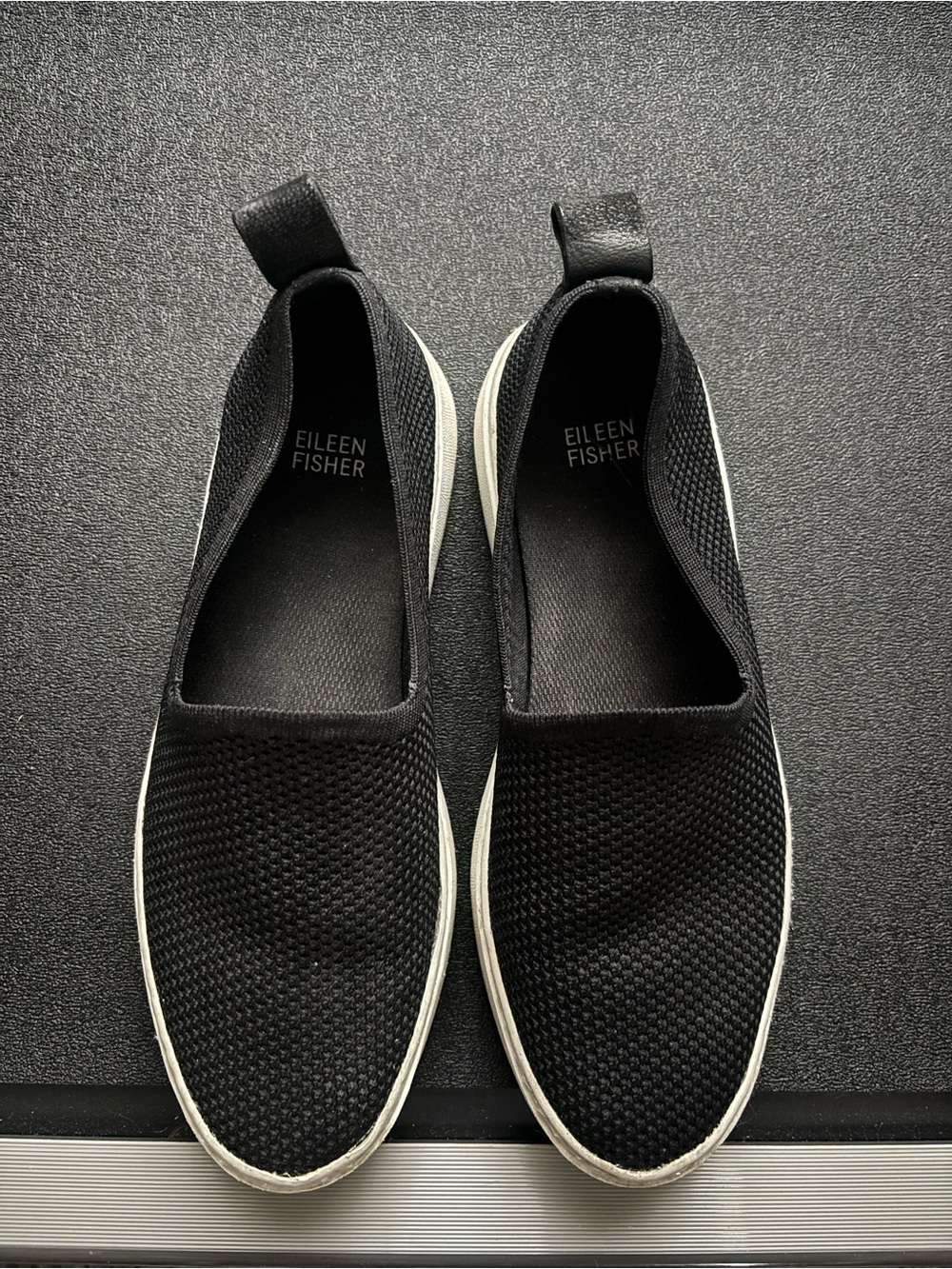 EILEEN FISHER Black Slip-On Knit Sneakers